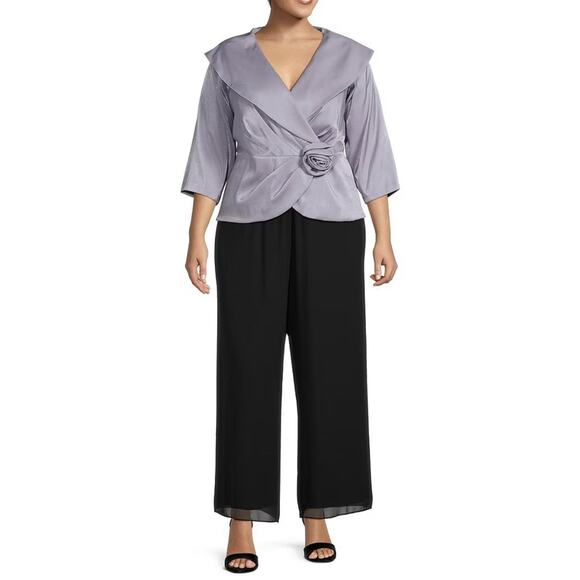 Alex Evenings Portrait Collar Neck Flower Shimmer Satin Blouse Plus Size 3X - Picture 3 of 7
